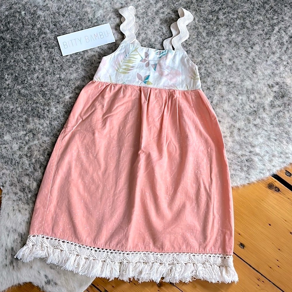 Bitty Bambu Girl’s Just Peachy Crochet Trim Beach Summer Dress—2/3T